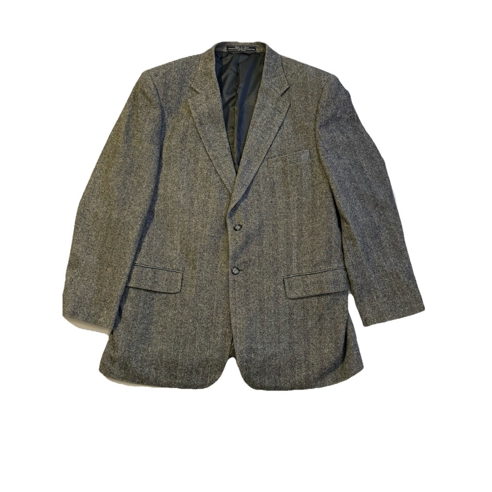 Bert Pulitzer 46L Gray Herringbone Wool Blazer Sport Coat Mens Long